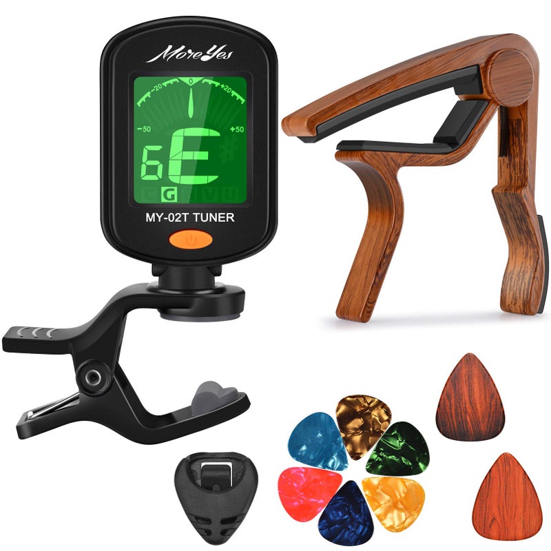MOREYES Guitar Picks Capo Guitar Tuner Clip on for Acoustic Ukelele Bass Classical Guitar - Image 1